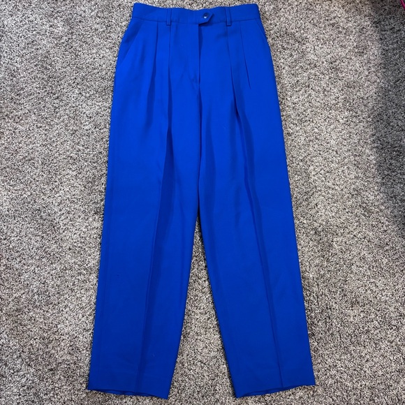 Escada Margaretha Ley Pure Wool Pants 38 Cobalt Blue High Waist Pleated Vintage - Picture 2 of 9